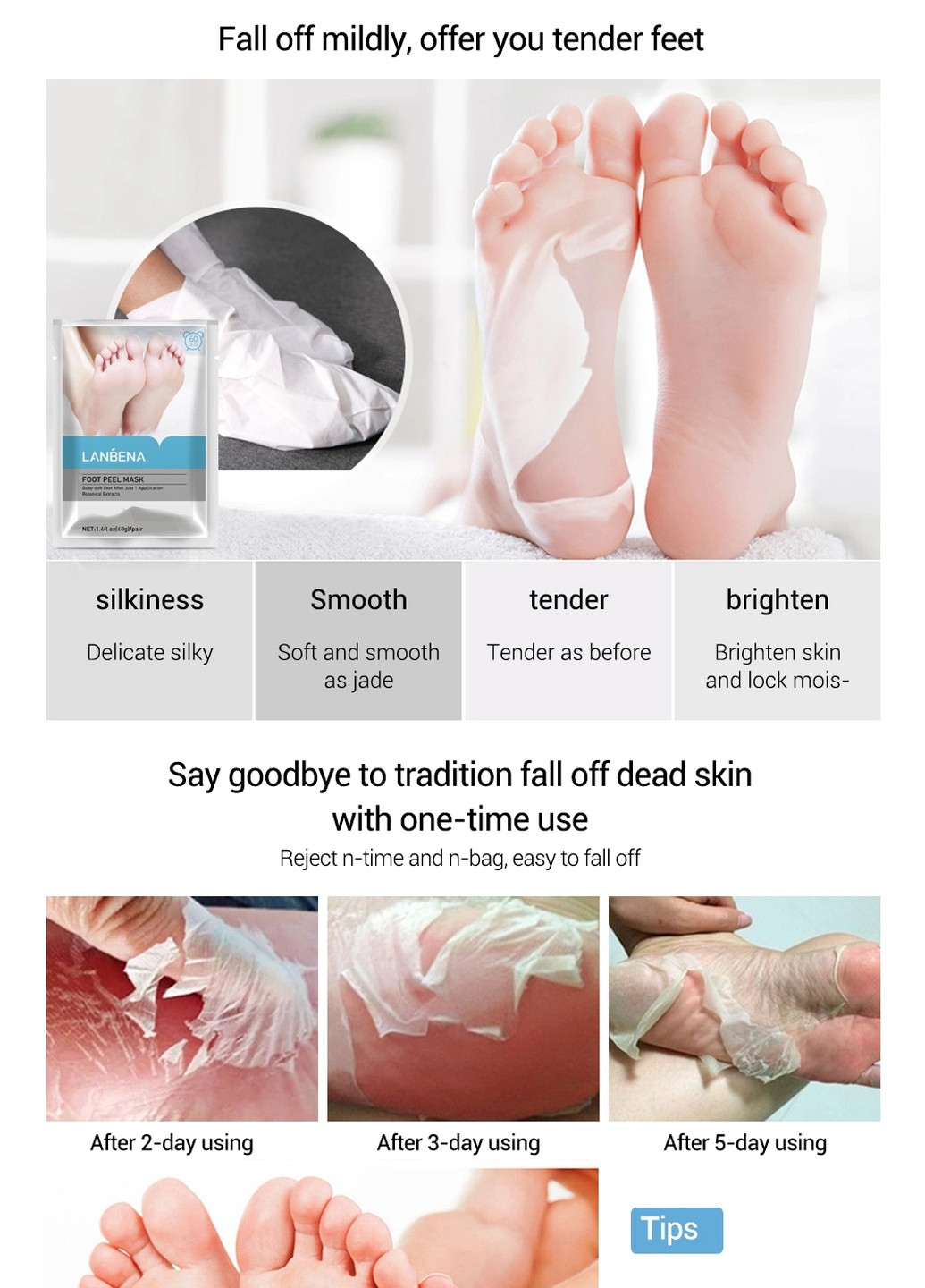 Лавандова відлущувальна маска-шкарпетки для ніг, для видалення мертвої шкіри LANBENA (259297163)