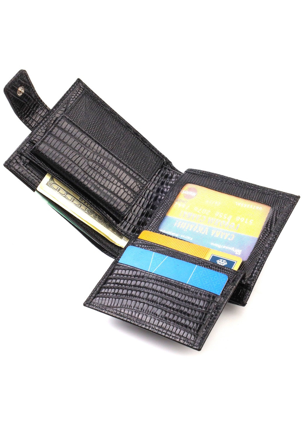 Оригинальный фактурный бумажник горизонтального формата из натуральной кожи с тиснением 21771 Черный Canpellini (259874140)