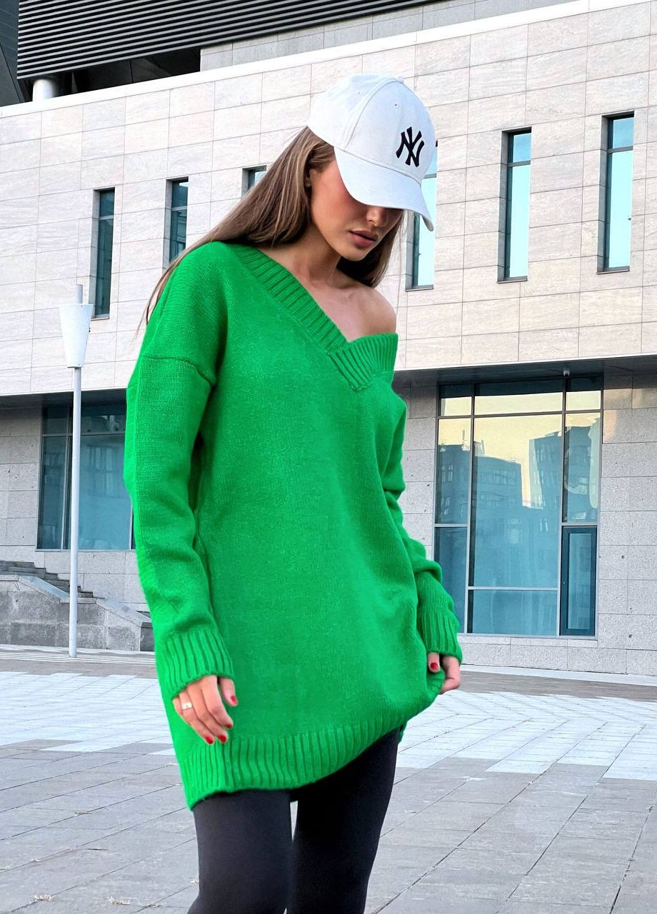 Зеленый женский свитер-туника акрил No Brand