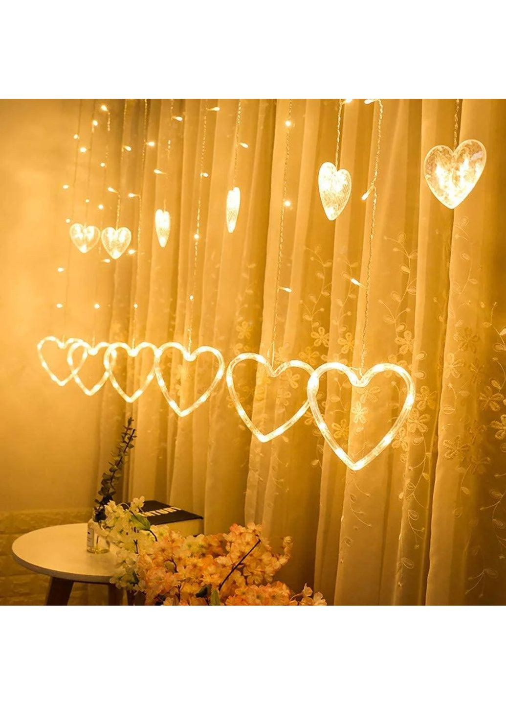Новогодняя, свадебная cветодиодная гирлянда шторка дождь "Сердечки" YS-84002 138 LED 2.5 метра (теплый белый) Yu Xin (268982627)
