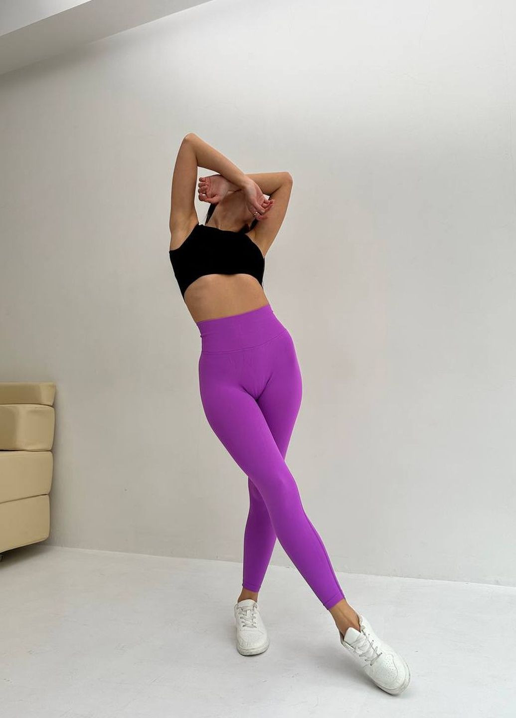 Фиолетовые лосины спортивные женские с push up FitU