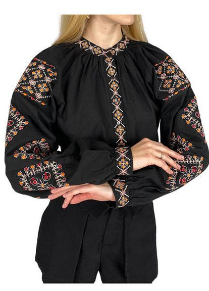 Бавовняна блузка вишиванка чорна з геометричним орнаментом You Best (277869571)