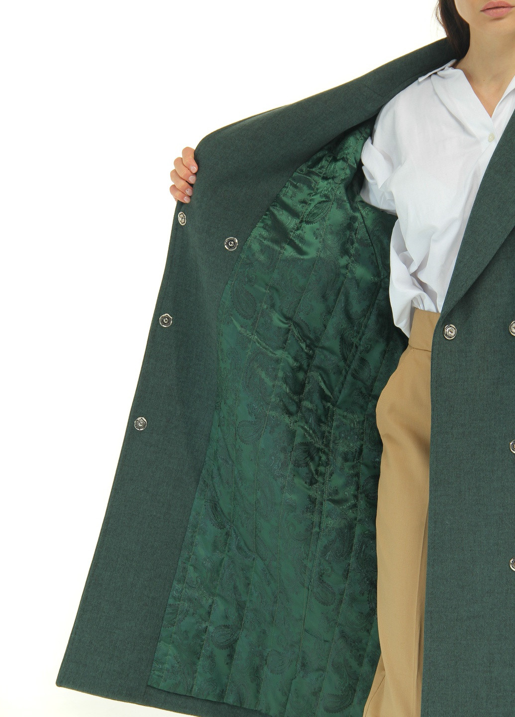 Зеленое Женское пальто жилет кашемир с натуральным мехом рекс весна лето осень демисезон пояс 4043 зеленый оверсайз Actors