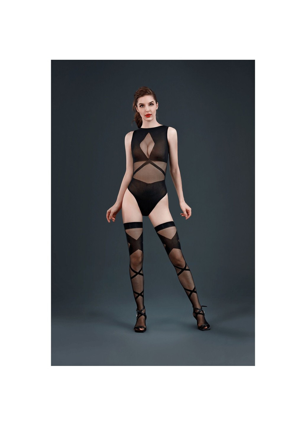 Комплект: боді та панчохи Model 16 Black, імітація топу та трусиків Moonlight (258261864)