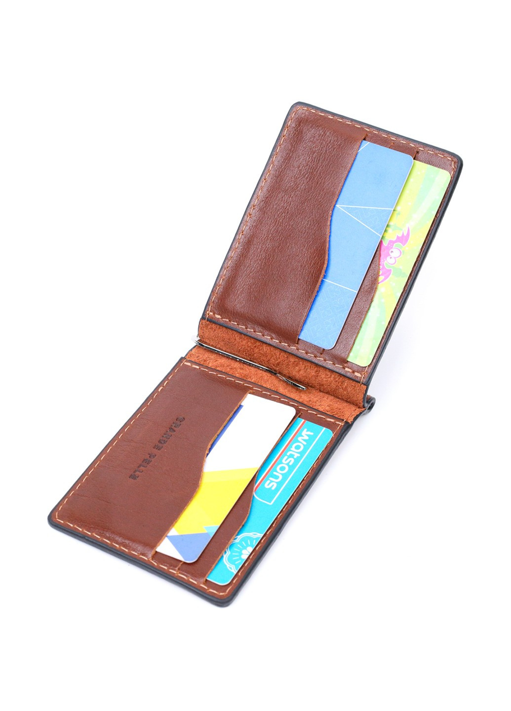 Надійний шкіряний затискач для грошей 11668 Коричневий Grande Pelle (267507153)