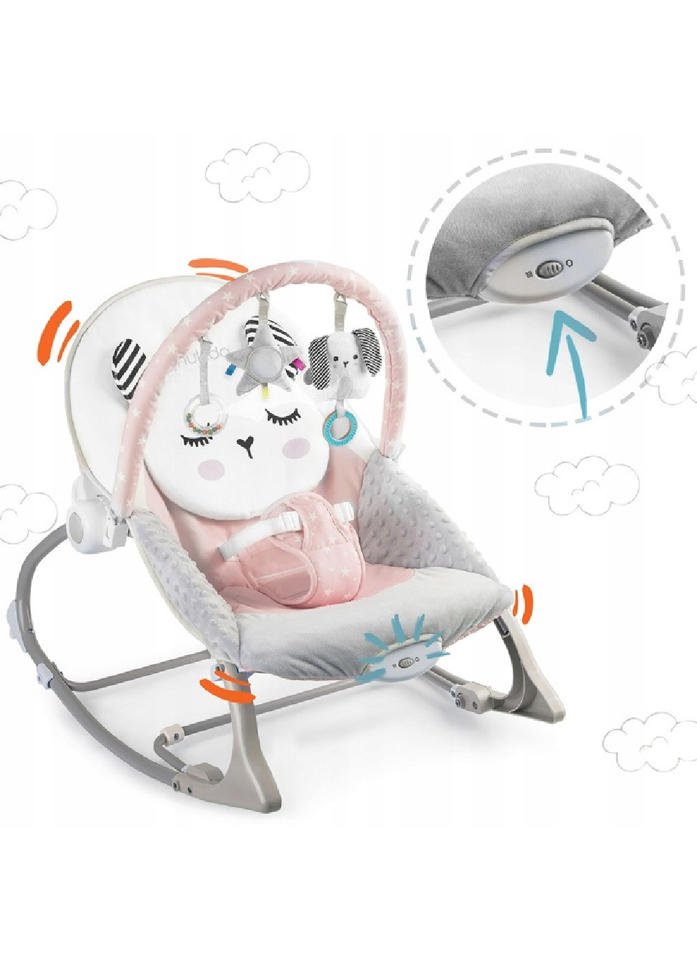 Детское кресло качалка качеля шезлонгмногофункциональное для детей малышей с вибрацией 62х48 см (475198-Prob) Розовое Unbranded (263056525)
