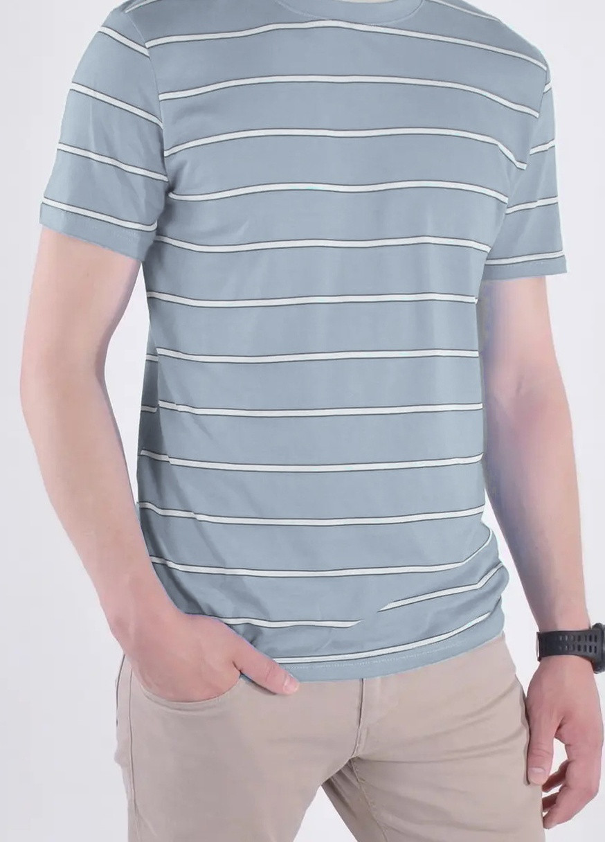 Сіра футболка чоловіча сірого кольору у білу смужку Let's Shop