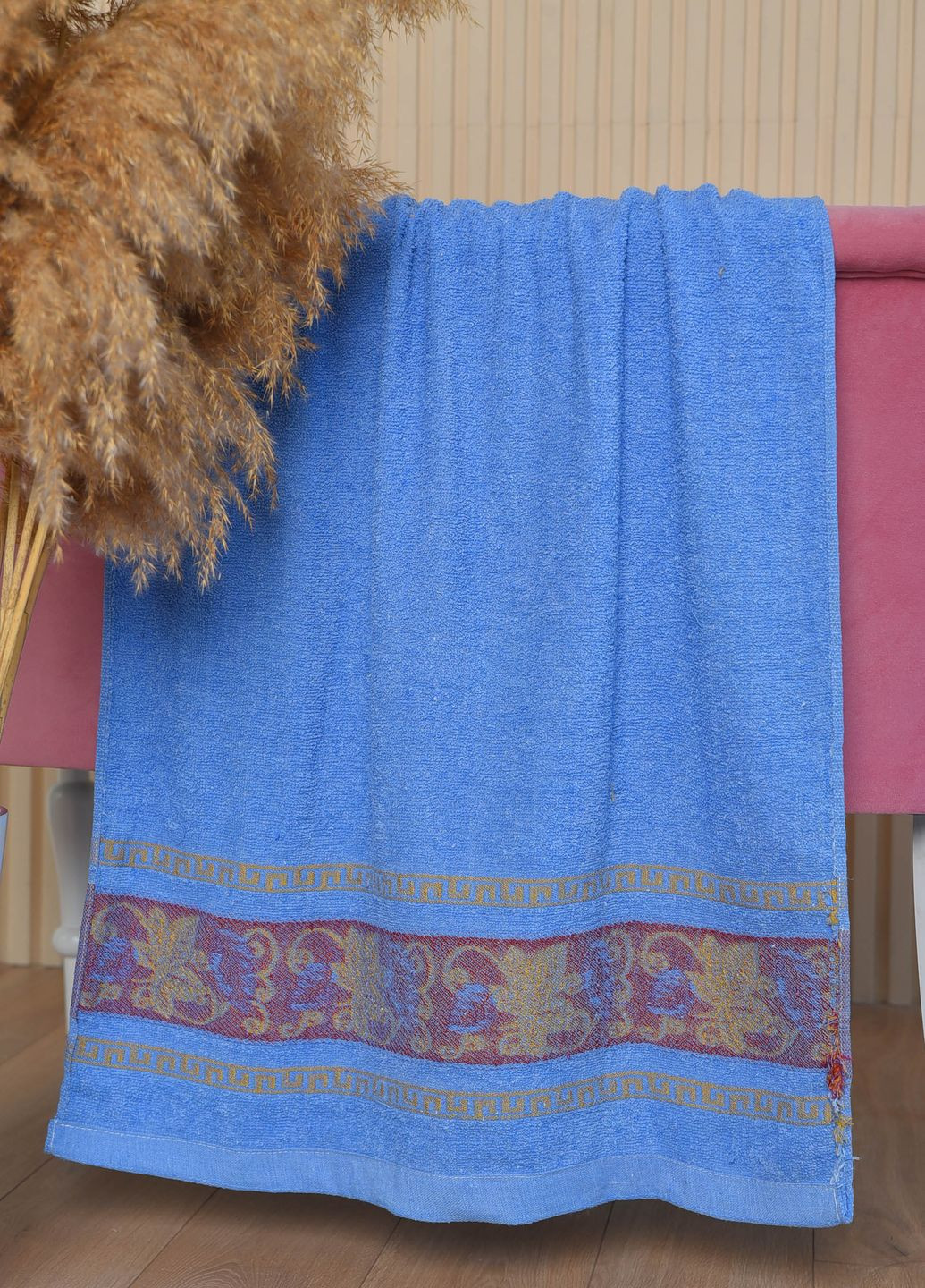 Let's Shop полотенце банное махровое синего цвета цветочный синий производство - Турция