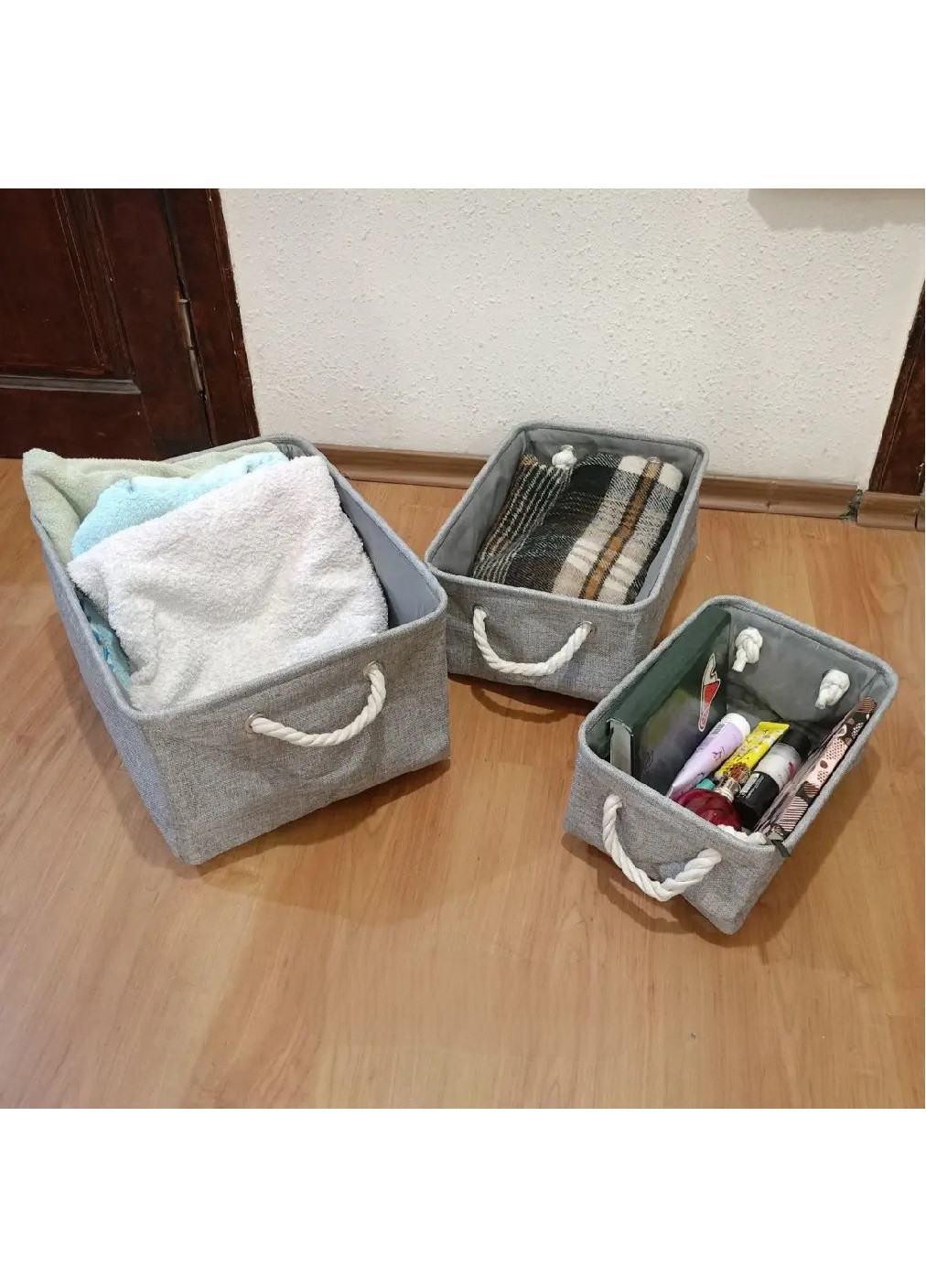 Комплект набор органайзеров коробов боксов для хранения вещей одежды белья игрушек 3 шт (475646-Prob) Серый Unbranded (269691128)