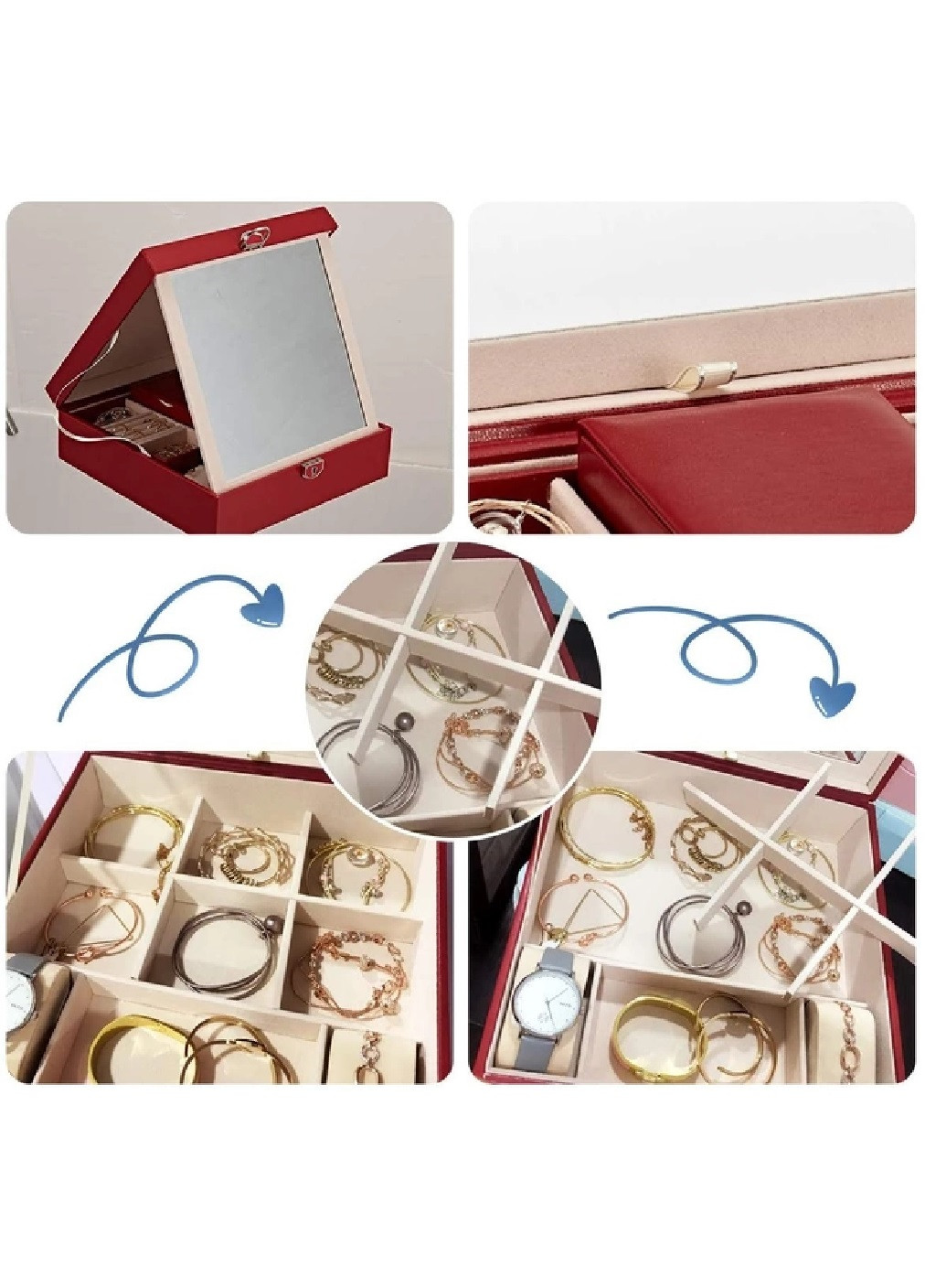 Шкатулка сундук органайзер коробка футляр для хранения украшений бижутерии 25.5х25.5х9 см (474653-Prob) Красная Unbranded (259207721)