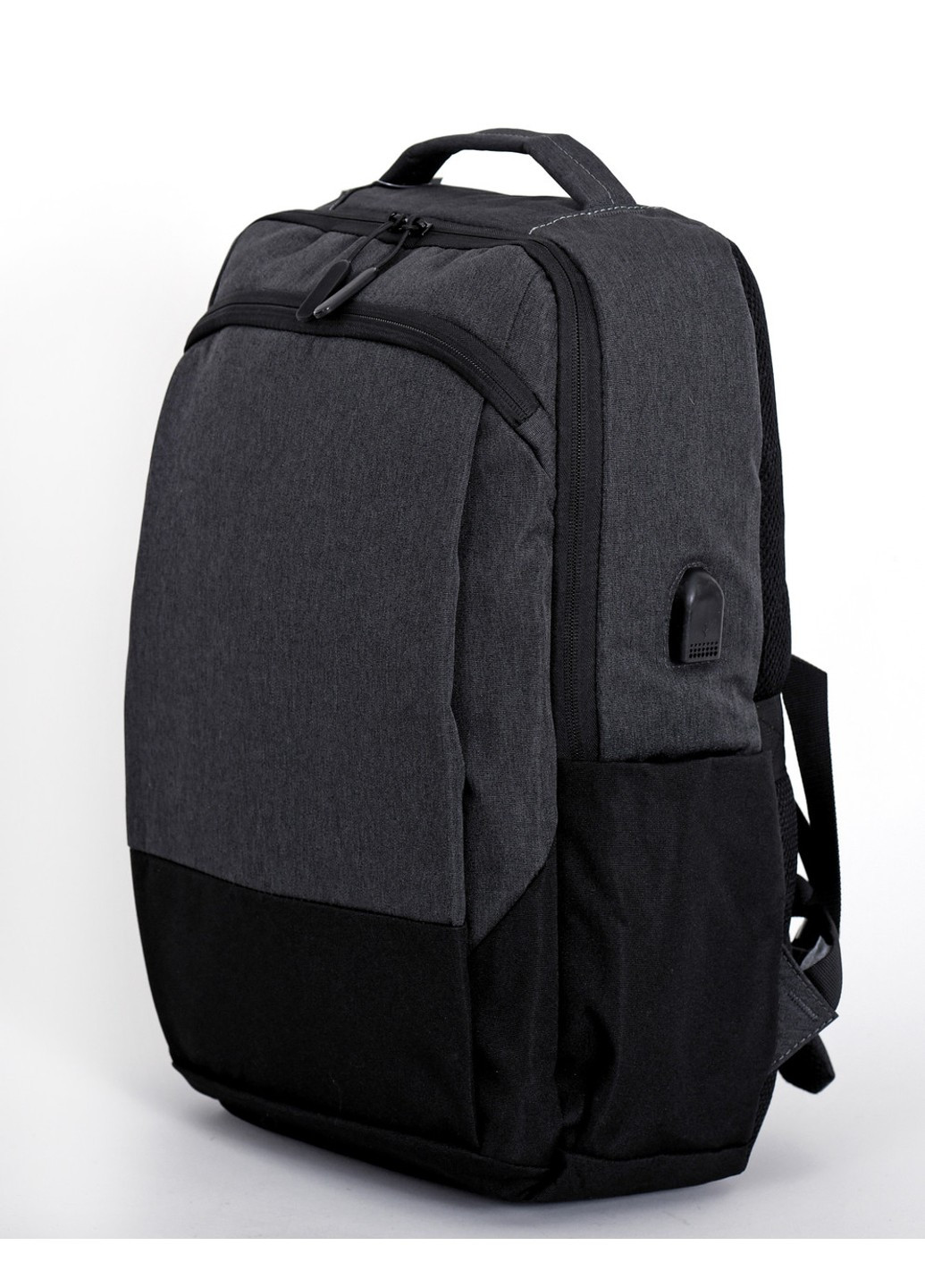 Сірий з чорним невеликий чоловічий повсякденний рюкзак тканинний водонепроникний з виходом під USB No Brand (258653586)
