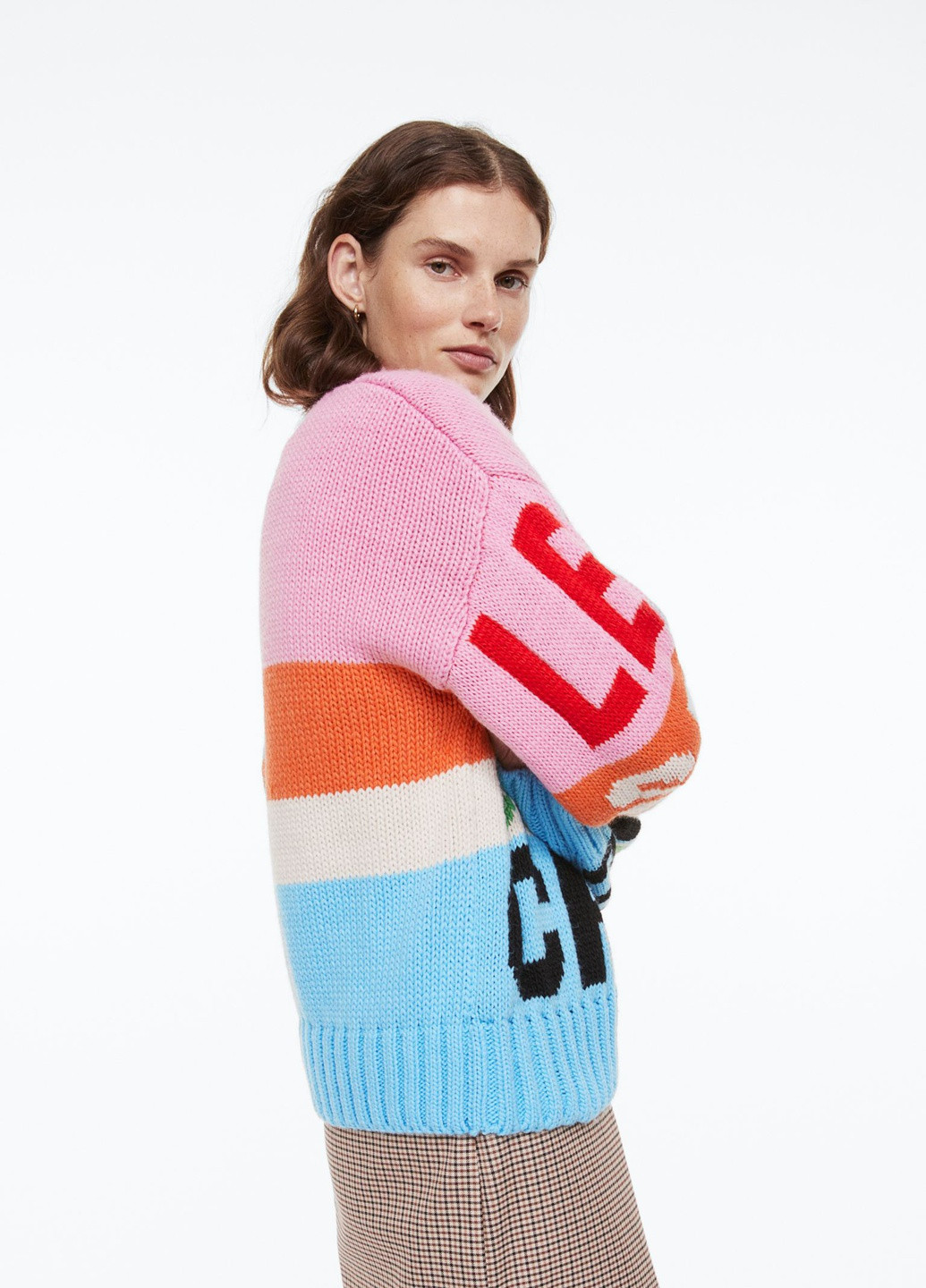 Розовый демисезонный жаккардовый свитер джемпер H&M