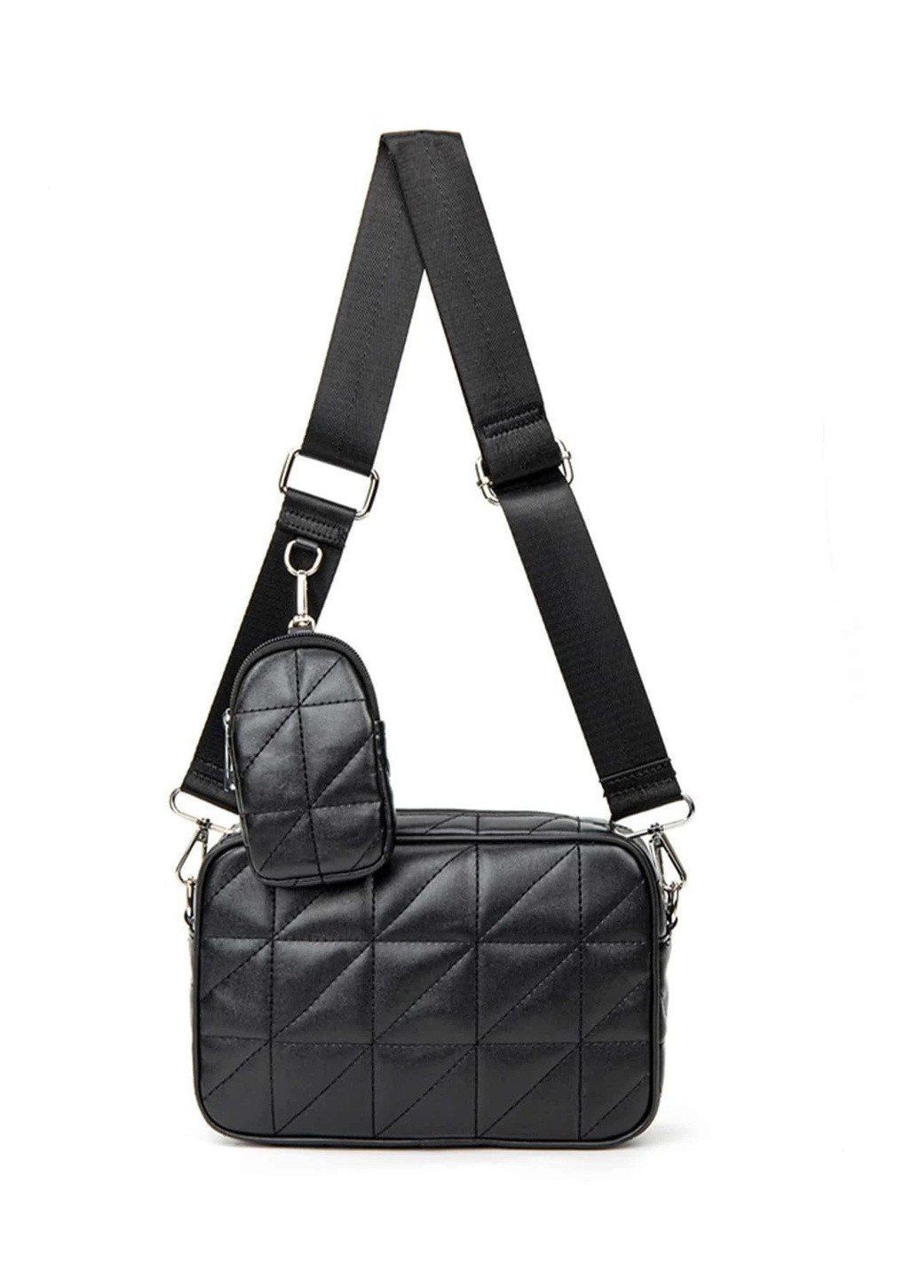 Жіноча класична сумочка стьобана крос-боді з гаманцем рептилія T-149 чорна No Brand (259356510)
