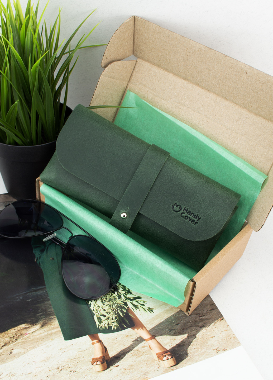Футляр для очков кожаный HC0086 (зеленый) винтажный HandyCover (258412191)