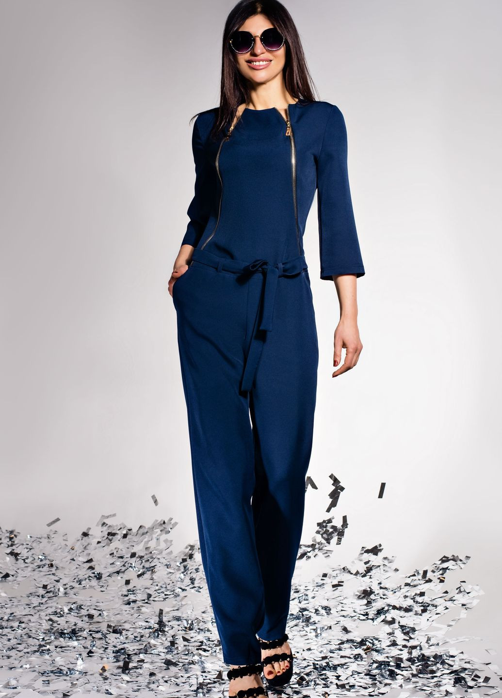 Жіночий комбінезон Jadone Fashion однотонний темно-синій повсякденний костюмна