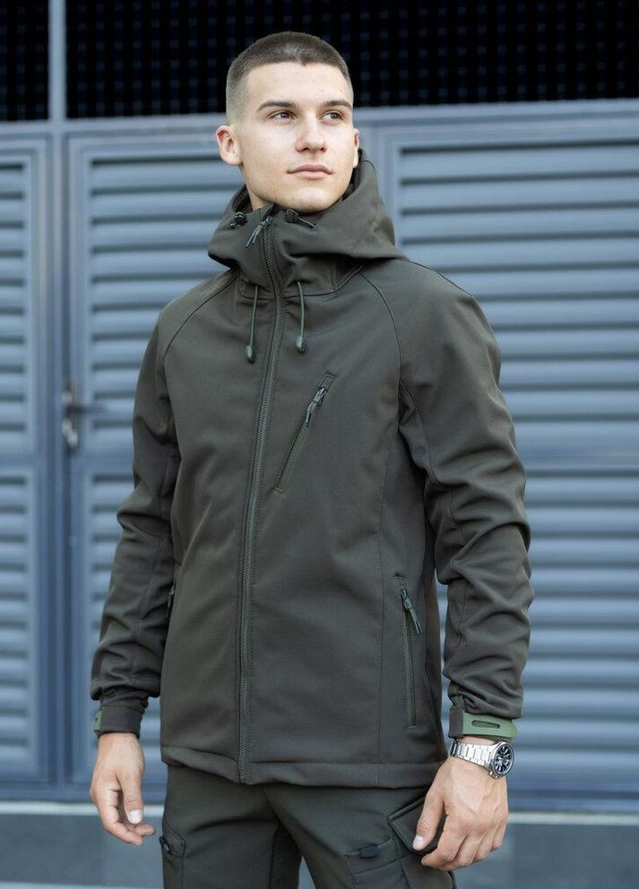 Оливковая (хаки) демисезонная демисезонная повседневная куртка с софтшеллом Vakko