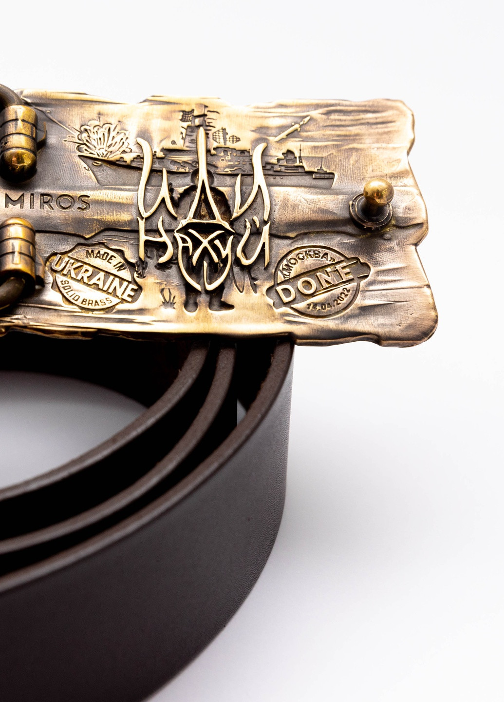 Кожаный ремень с латунной пряжкой "Корабль" Темно-коричневый Miros (258565837)