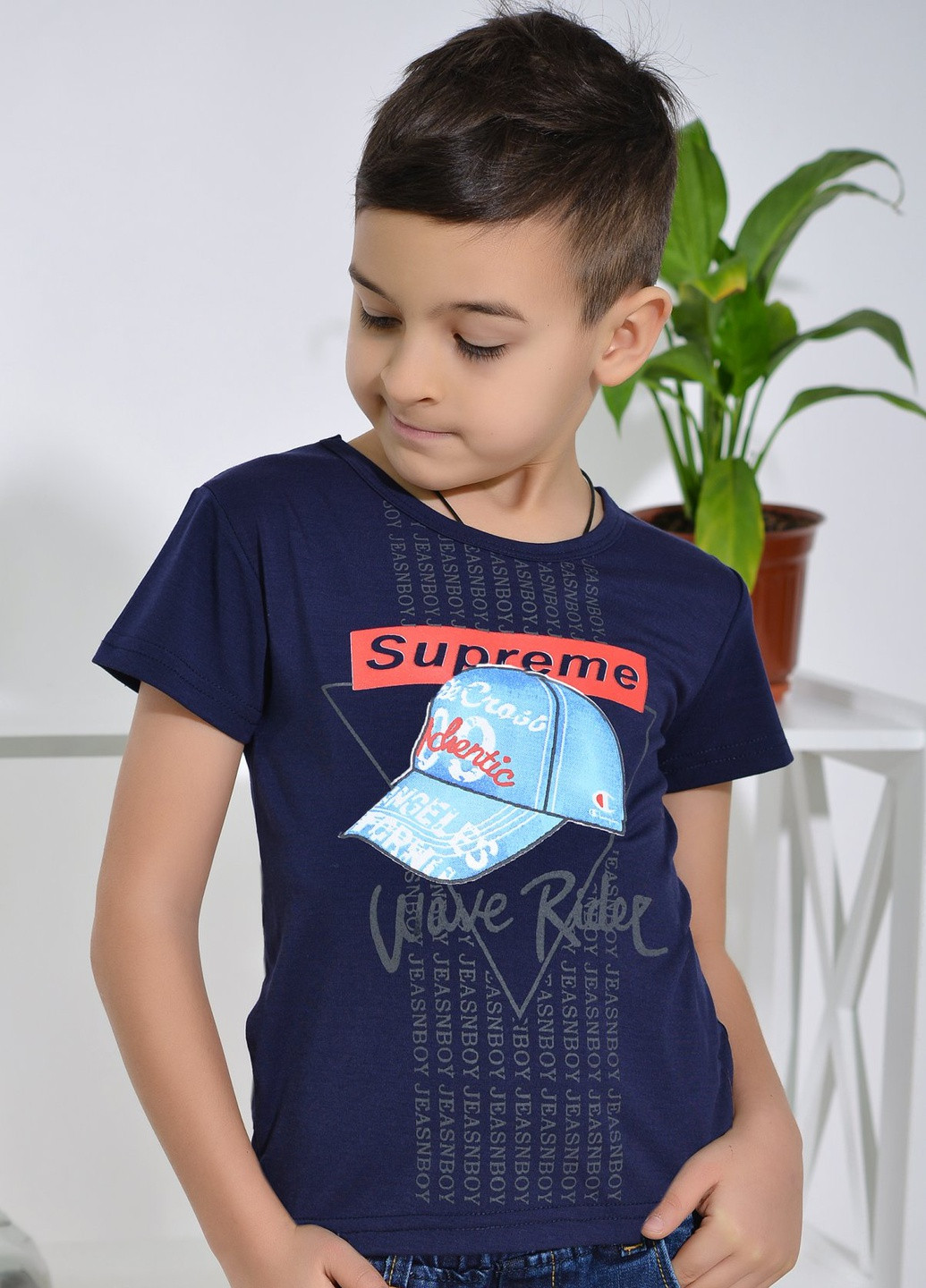 Синяя футболки сорочки футболка на хлопчика синя (кепка) Lemanta