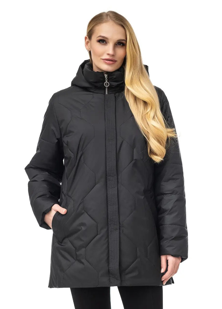 Чорна демісезонна жіноча куртка в чорному кольорі DIMODA Стильна куртка від українського виробника