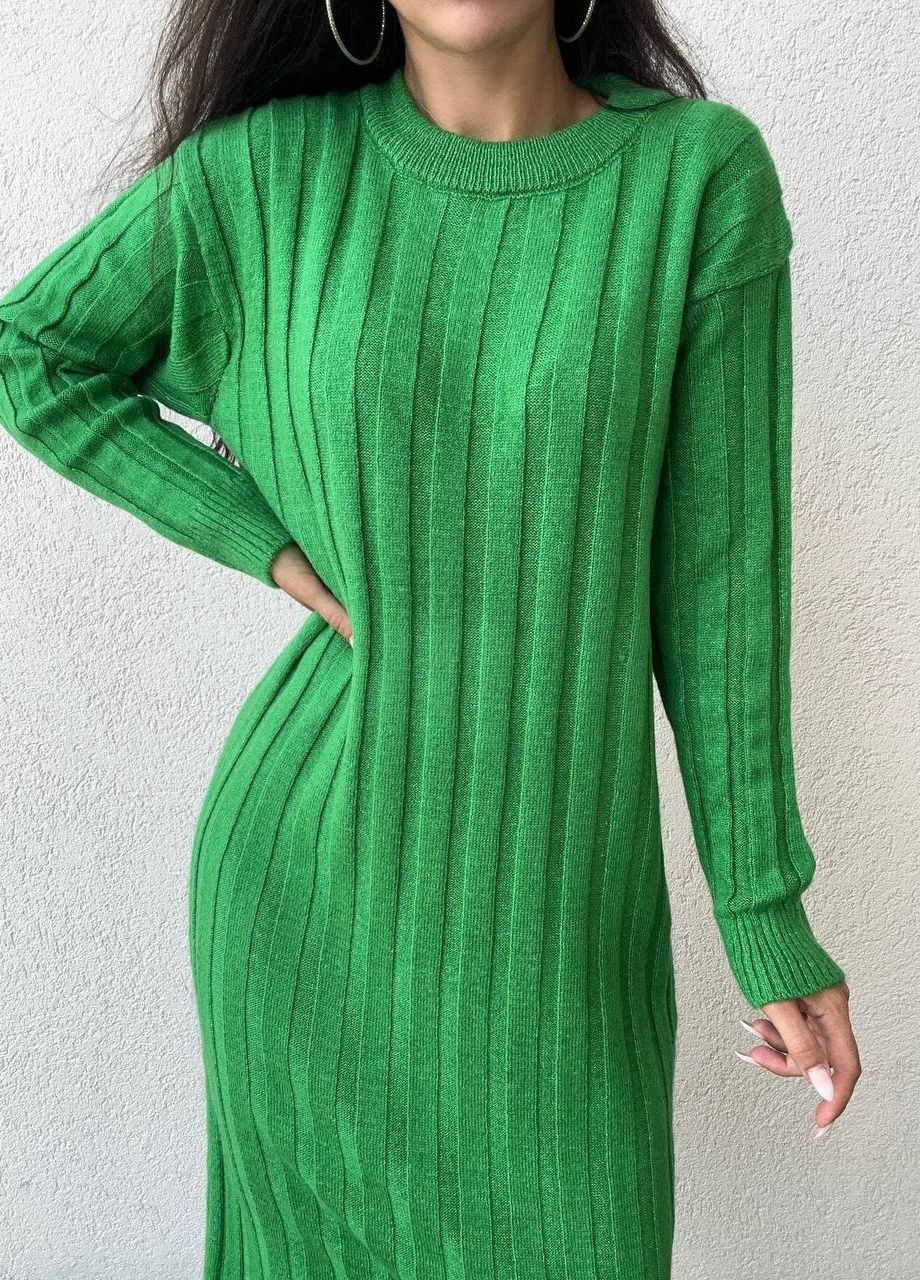 Зеленое повседневный, кэжуал стильное теплое вязаное платье Vakko однотонное