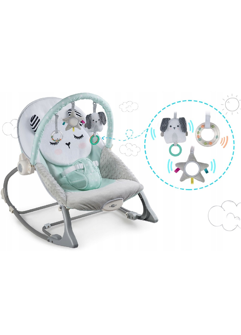 Детское кресло качалка качеля шезлонгмногофункциональное для детей малышей с вибрацией 62х48 см (475199-Prob) Светло-зеленое Unbranded (263131997)
