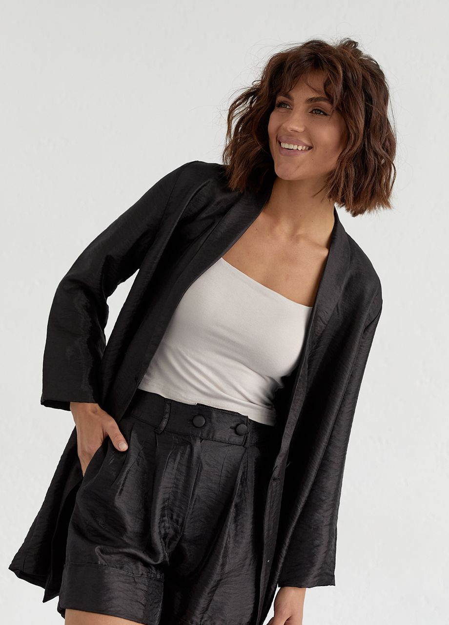 Женский костюм с удлиненным пиджаком и шортами - черный Lurex (262737680)