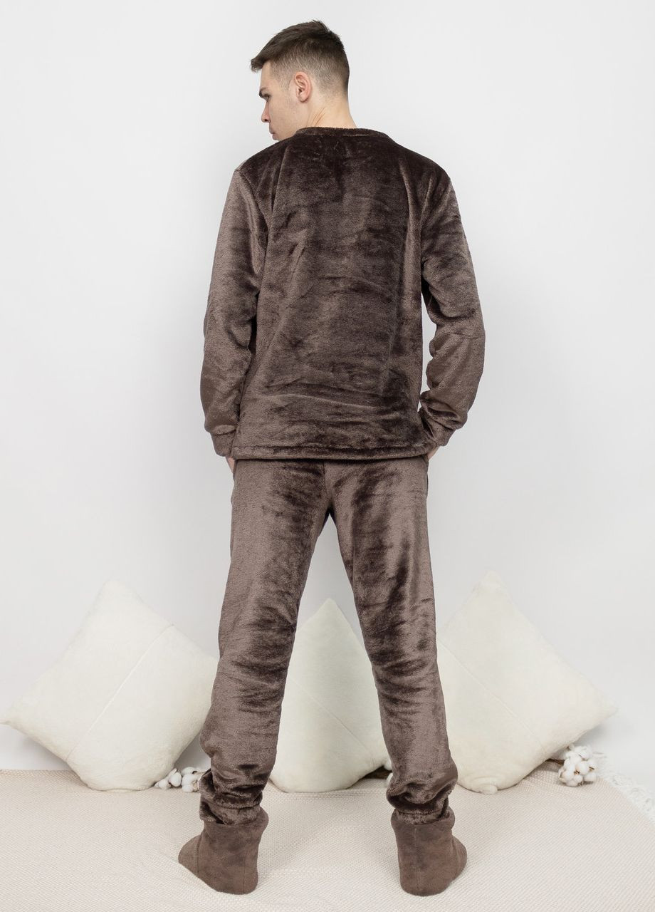 Піжама костюм чоловічий домашній махровий кофта зі штанами Шоколадний Maybel (274059878)