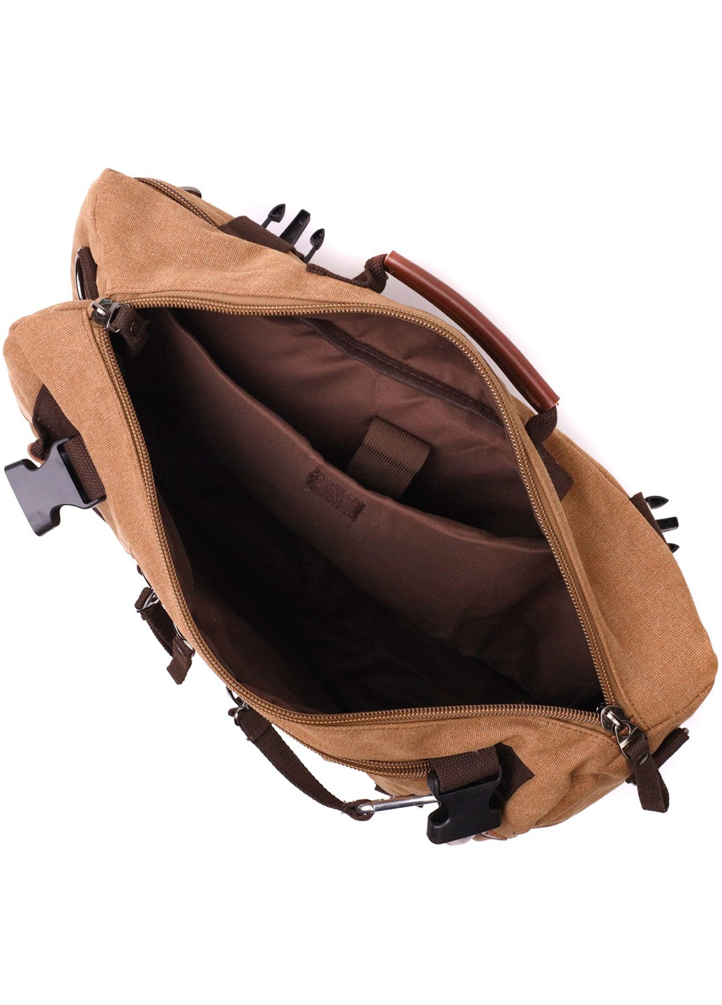 Современный рюкзак-трансформер в стиле милитари из плотного текстиля 22160 Коричневый Vintage (267925306)