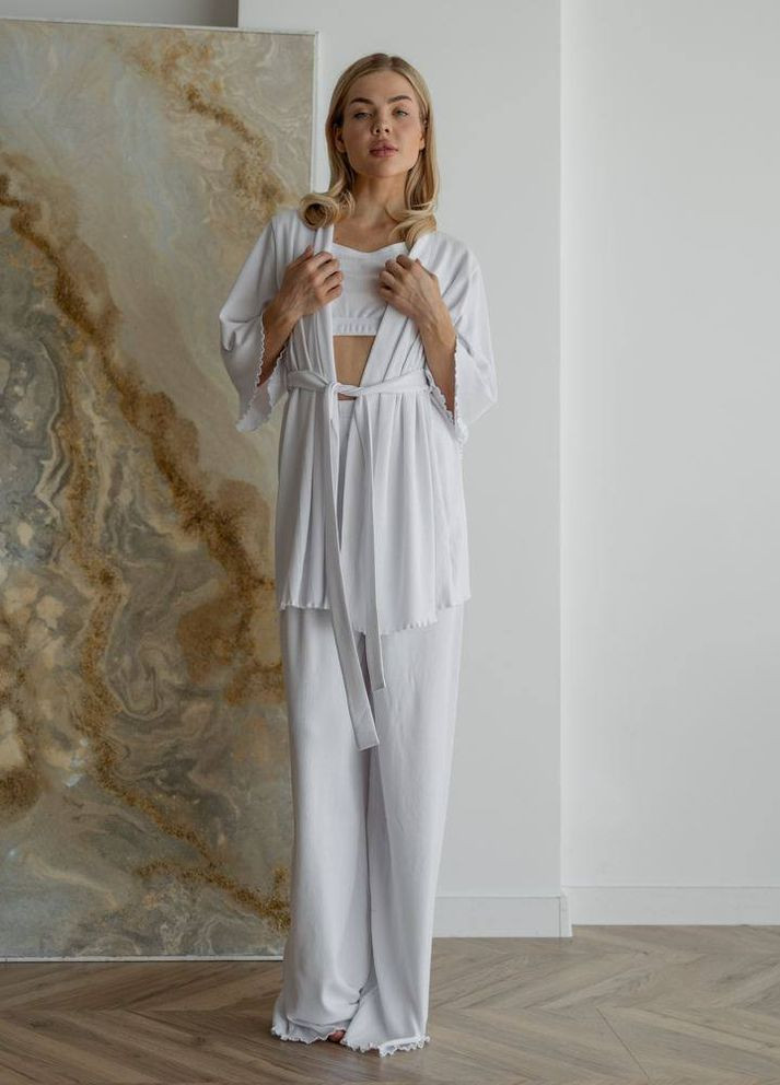 Белая женские пижамные штаны в рубчик цвет белый р.l 443812 New Trend