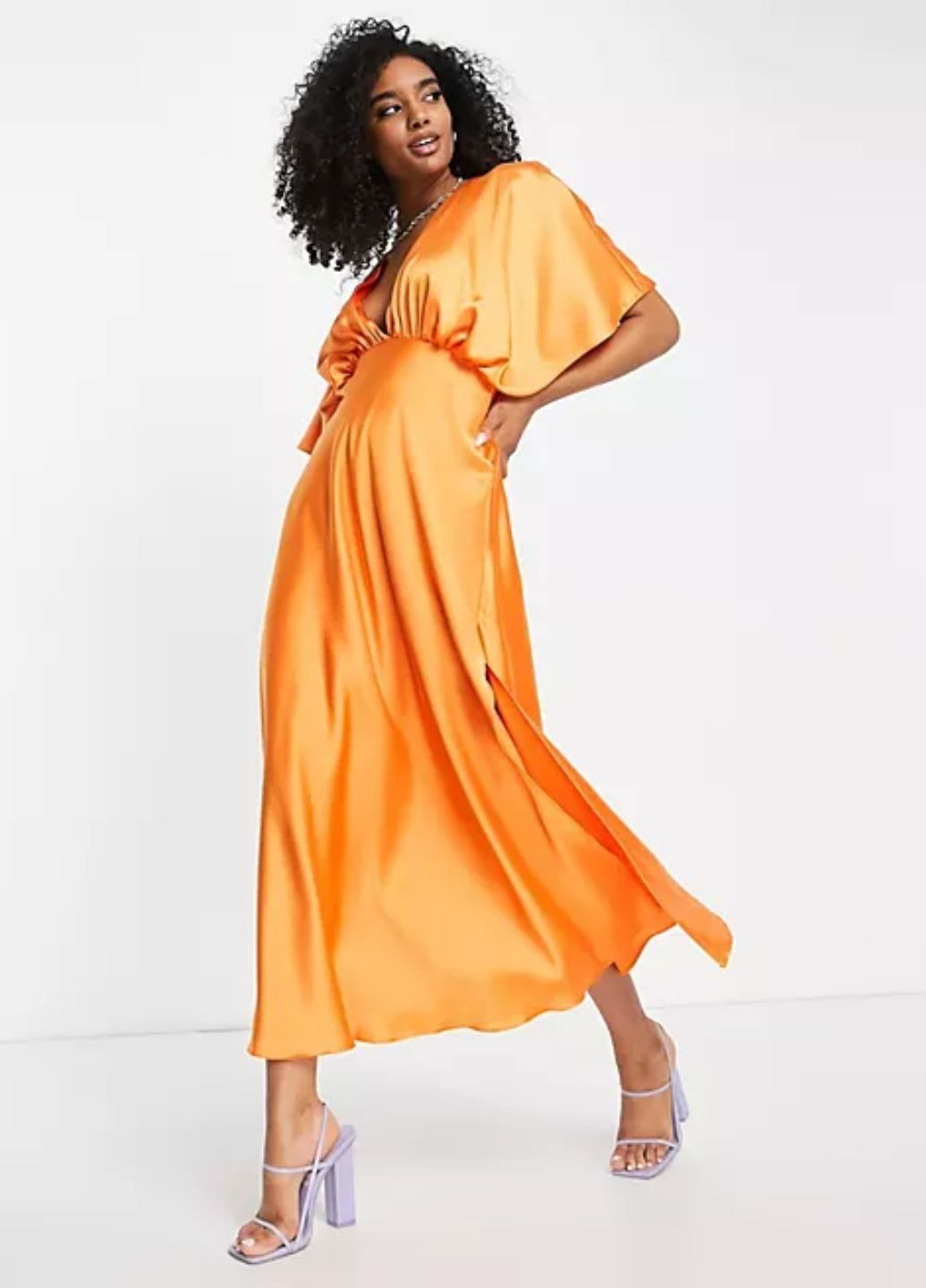 Оранжевое праздничный платье миди атласное однотонное оранжевое Asos однотонное