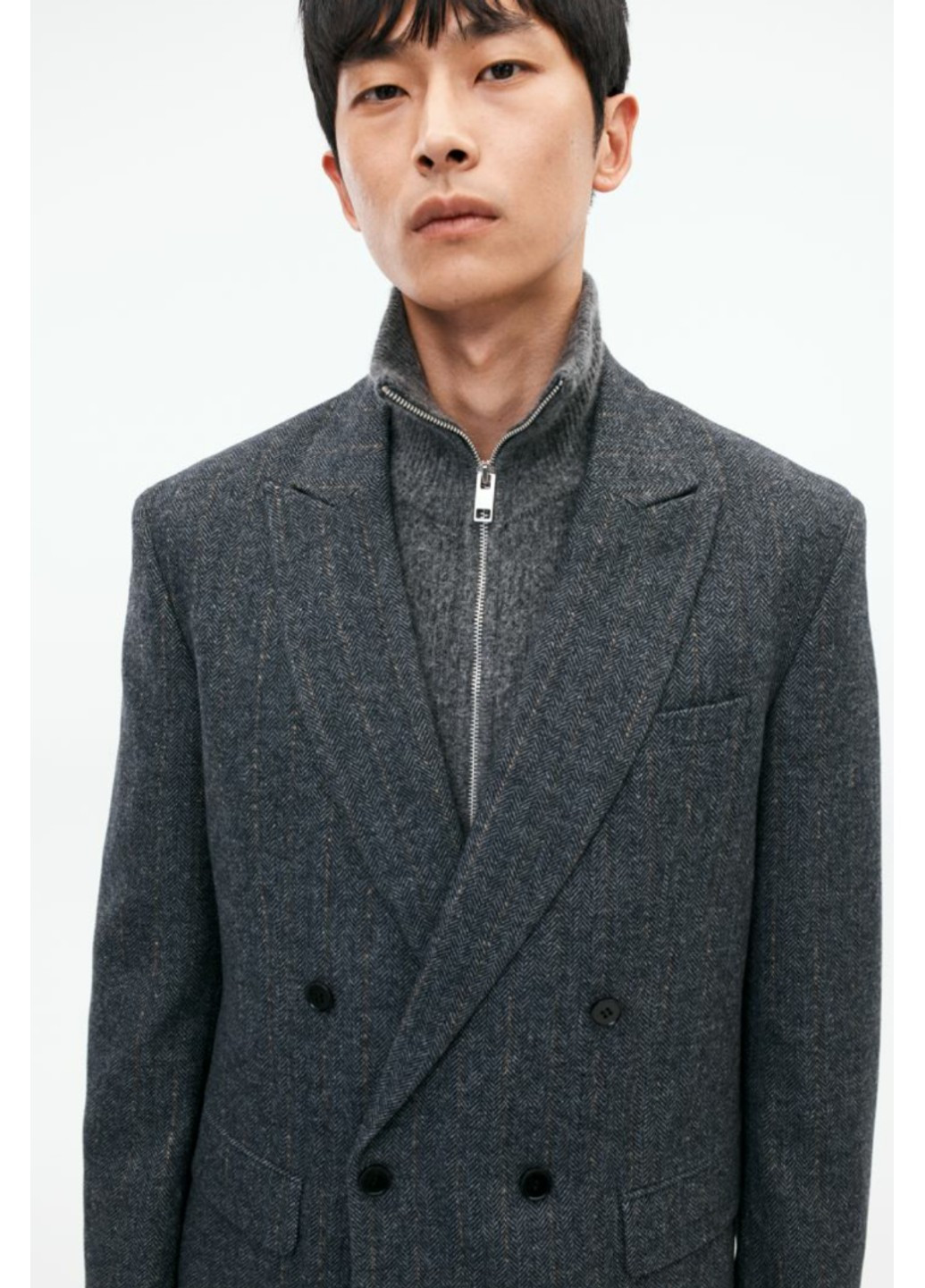 Мужской свободный двубортный пиджак из смесовой шерсти Н&М (56524) M Тёмно-серый H&M (271955680)