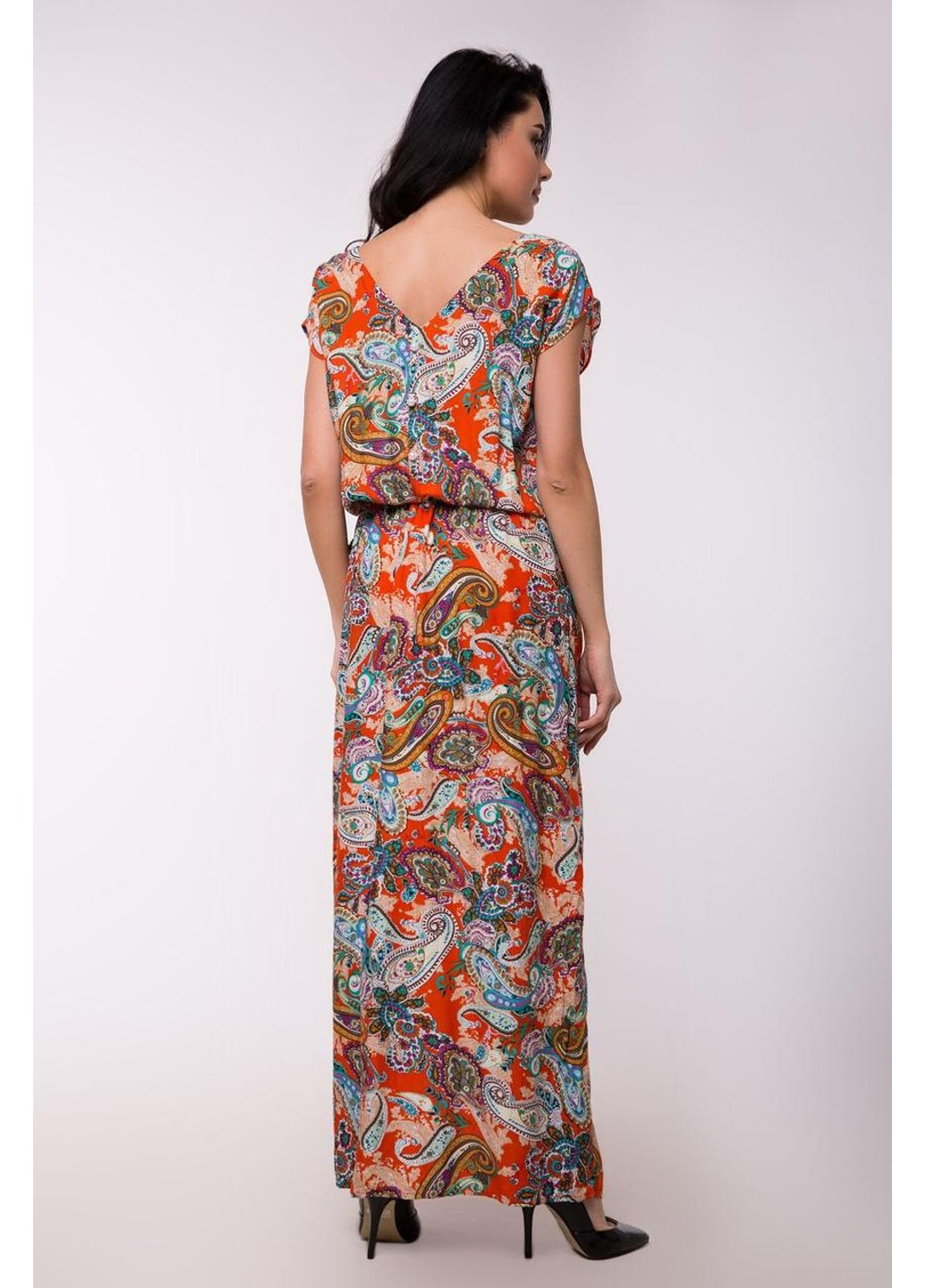 Помаранчева повсякденний сукня d61pisley-19 а-силует Bon Voyage з квітковим принтом