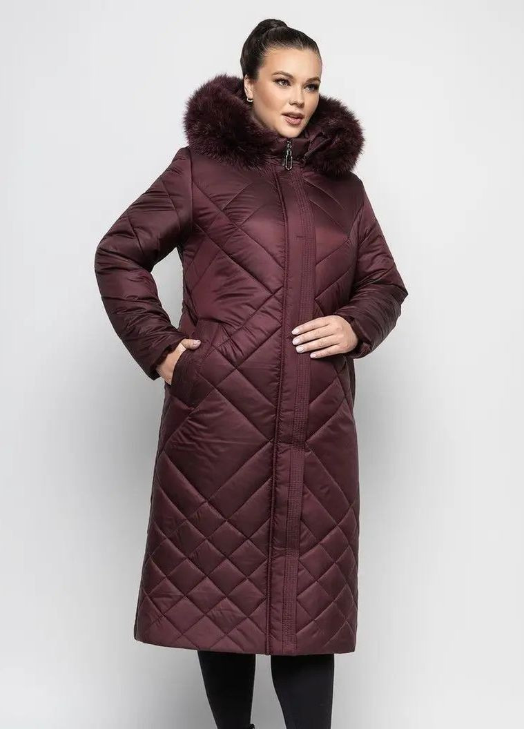 Бордовая зимняя женская куртка большого размера зимняя SK