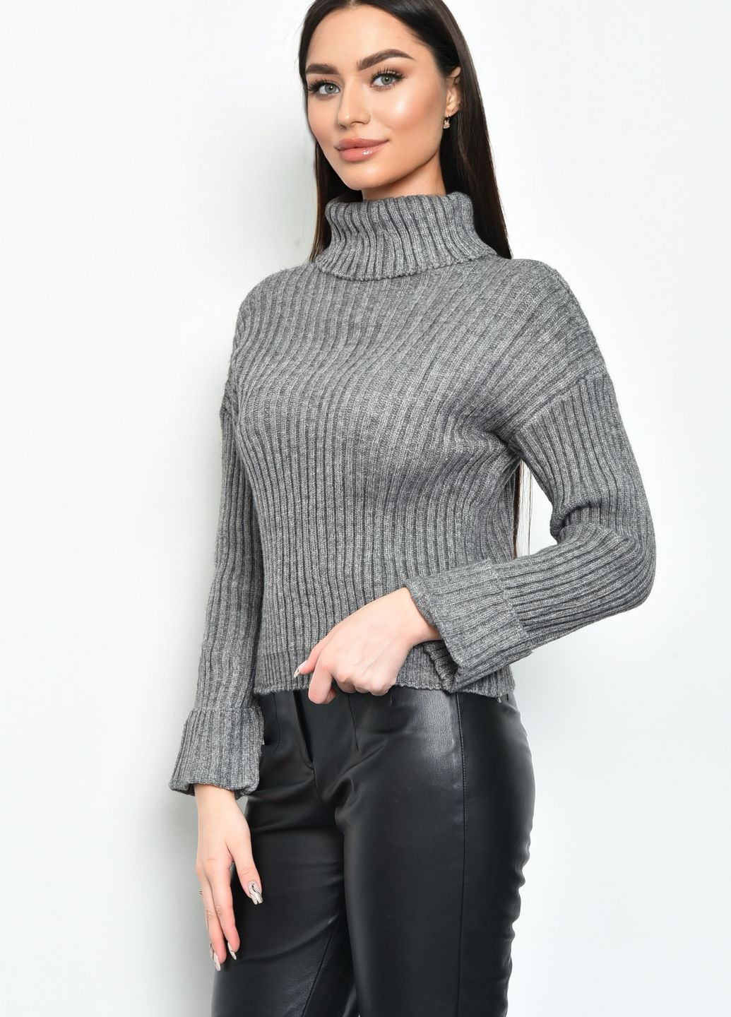 Сірий зимовий светр жіночий під горло сірого кольору пуловер Let's Shop