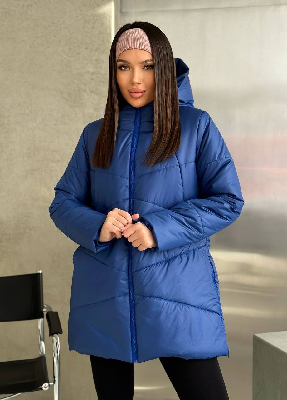 Синя зимня куртка стьогана з капюшоном Украина UM Butik