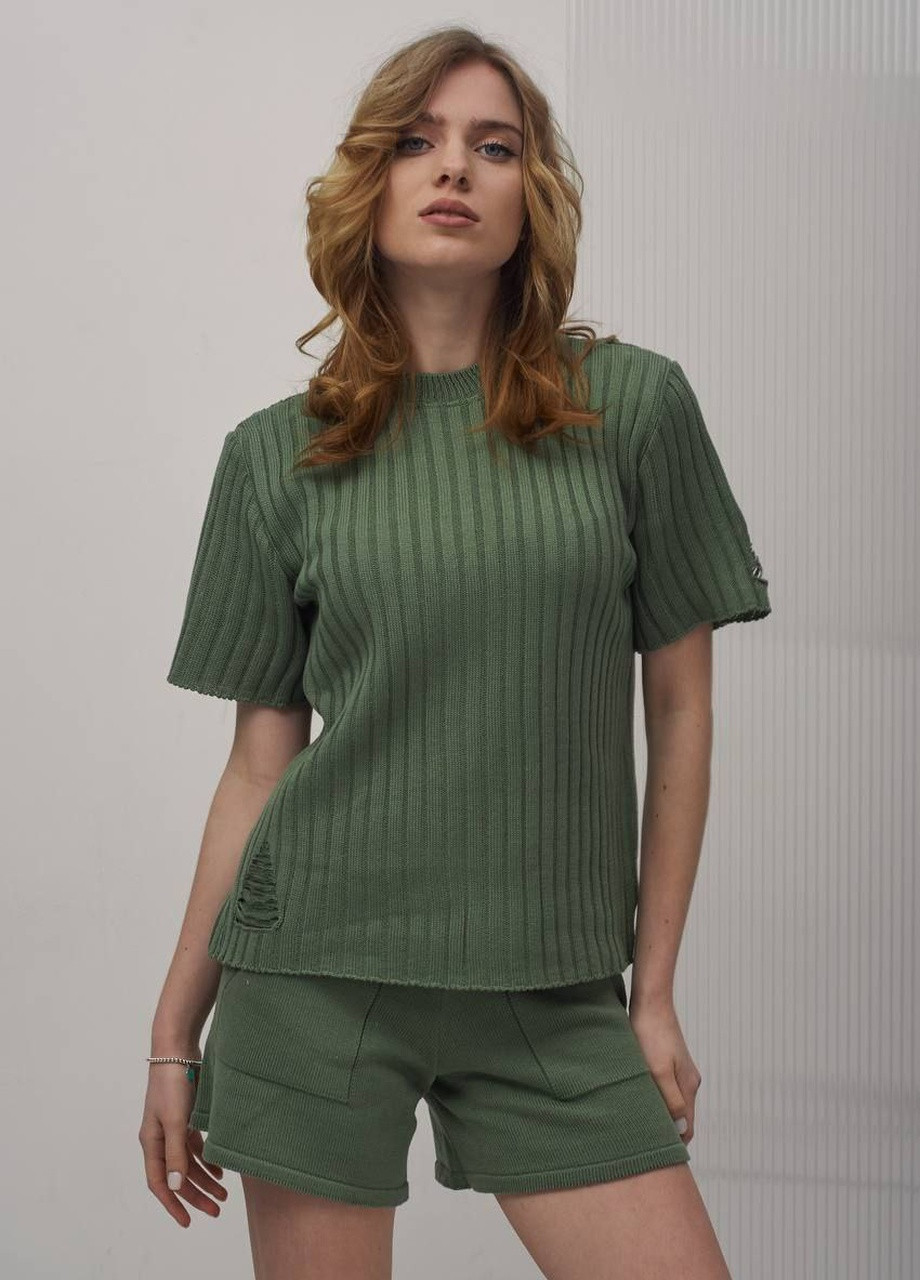 Костюм футболка шорты хлопок хаки No Brand (258358917)