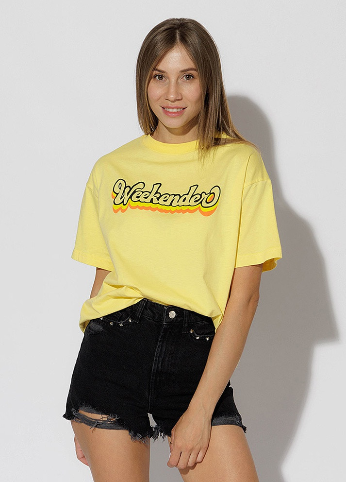 Жовта літня жіноча футболка регуляр колір жовтий цб-00218983 Madmext