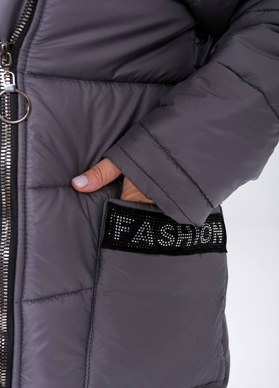 Серая женская куртка-пальто из плащевки цвет графит р.48/50 448426 New Trend