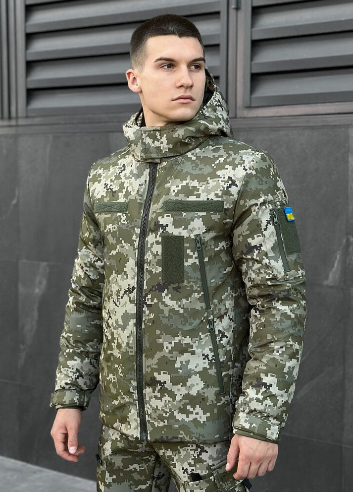 Оливковая (хаки) зимняя куртка winter jacket motive зима пиксель Pobedov