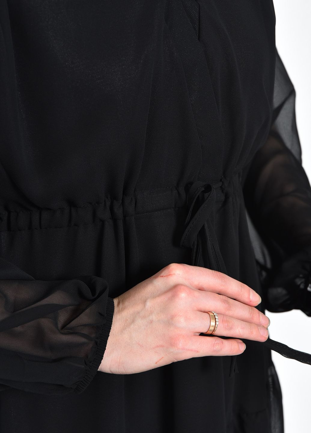 Черное кэжуал платье женское шифоновое черного цвета баллон Let's Shop однотонное