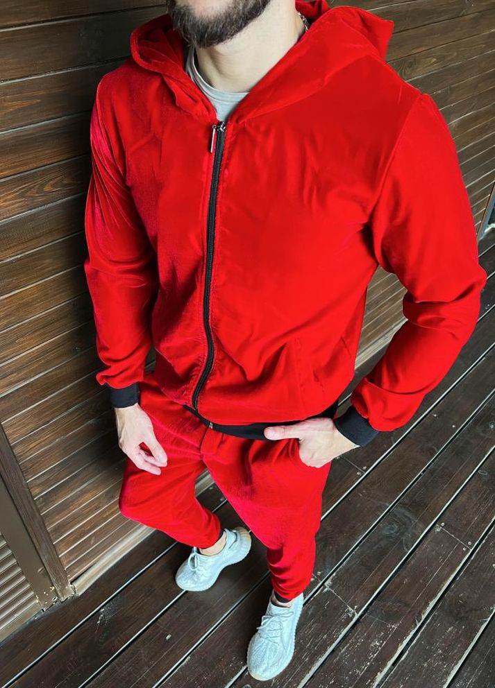 Однотонний велюровий спортивний костюм червоного кольору No Brand (262089531)