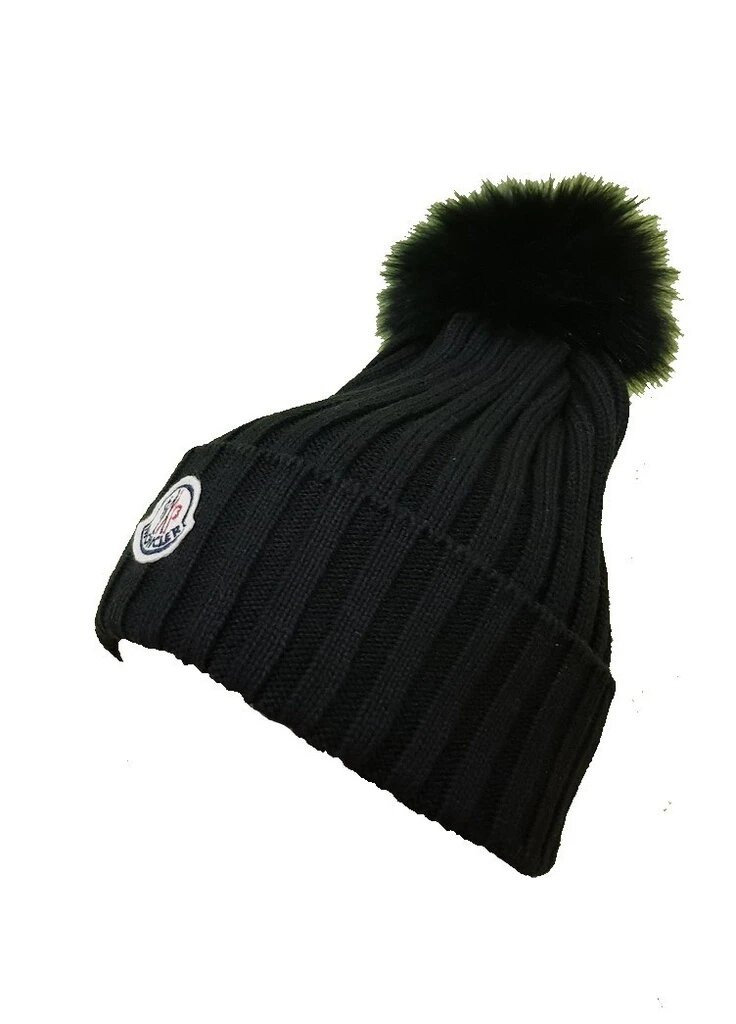 Шапка женская Moncler patch pompom beanie hat (266635225)