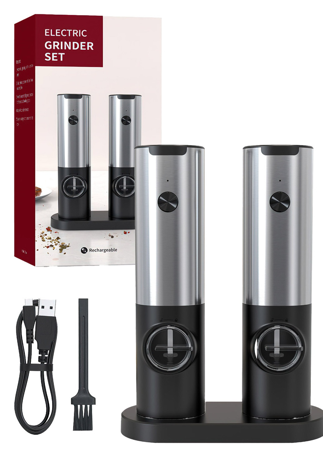 Млинок для спецій електричний з підсвіткою 2шт. / електромлин для солі та перцю / перечниця перцемолка DobraMAMA (259499104)