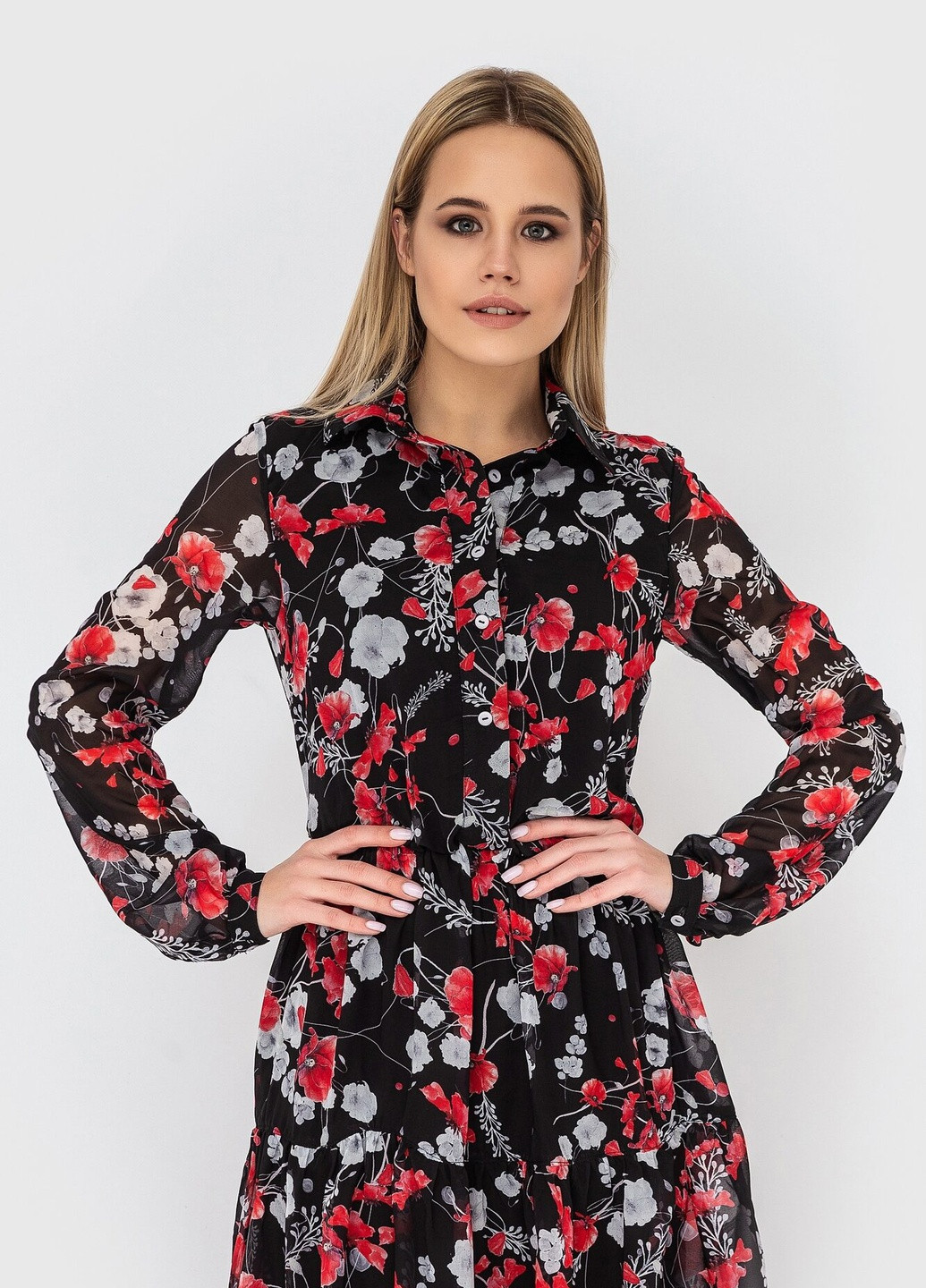 Комбинированное праздничный шифоновое платье цветочный принт рубашка MORANDI однотонное
