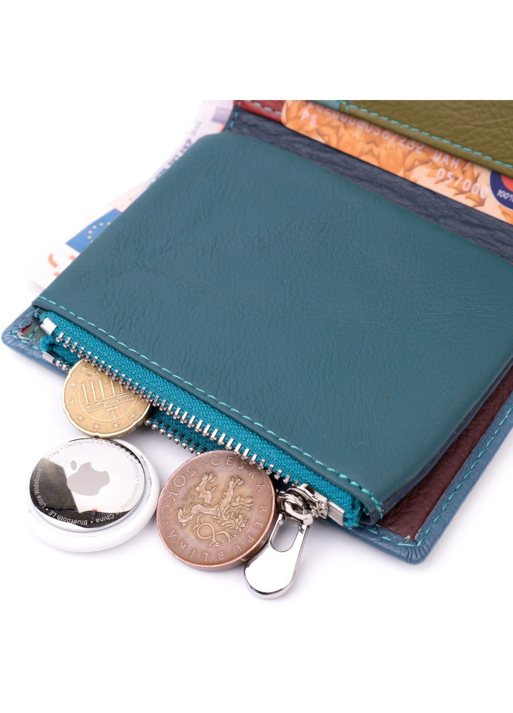 Жіноче портмоне з оригінальною монетницею з натуральної шкіри 19450 Бірюзовий st leather (277980471)
