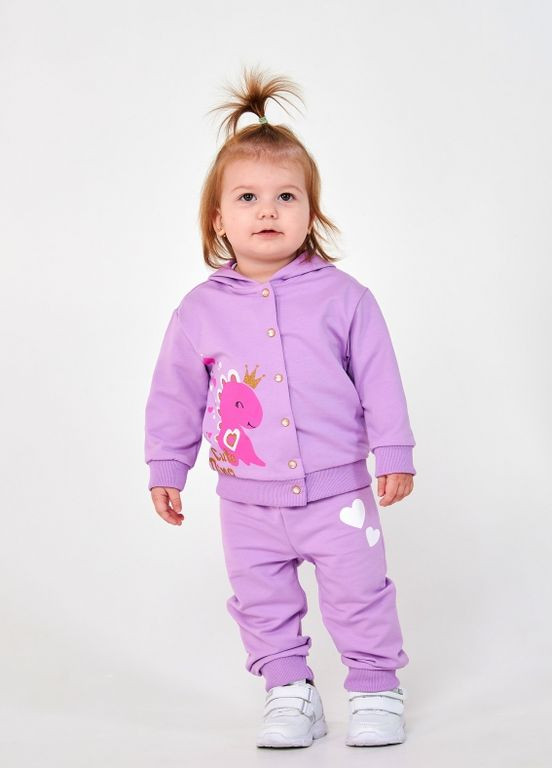 Ліловий дитячий костюм (світшот+штани) | 95% бавовна | демісезон 80,86 | малюнок милий динозаврик ліловий Smil