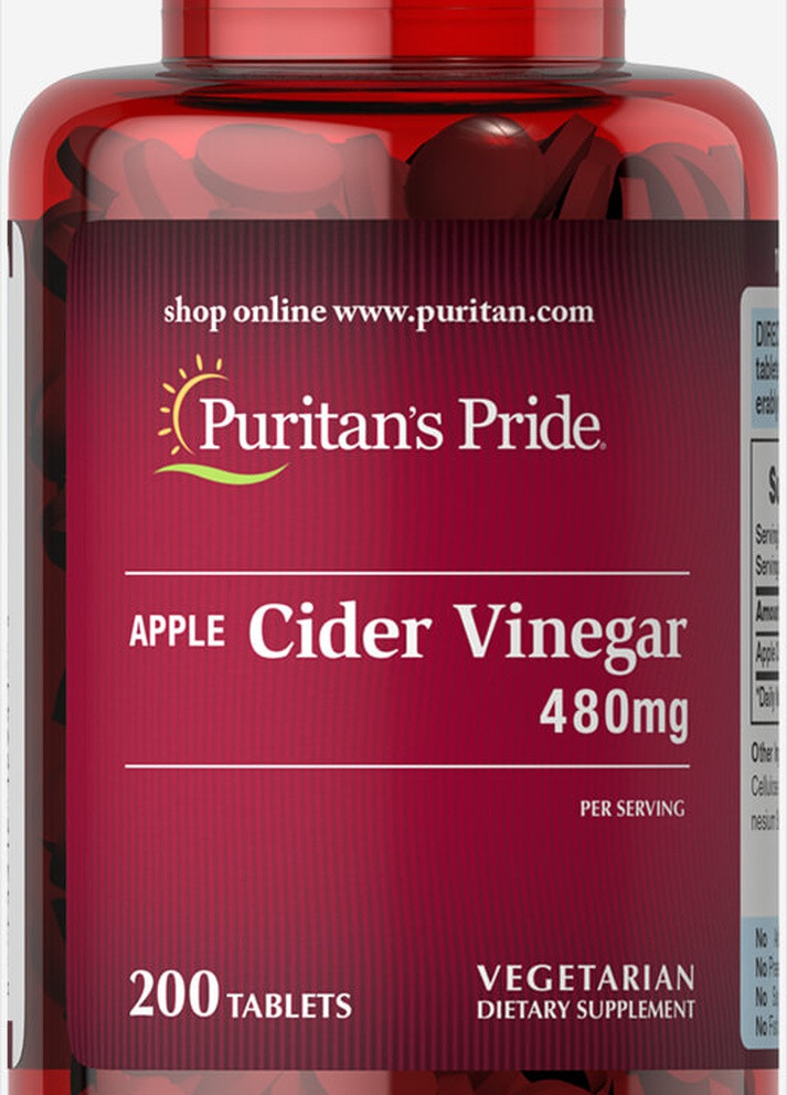 Puritan's Pride Apple Cider Vinegar 480 mg 200 Tabs Puritans Pride (258499302)