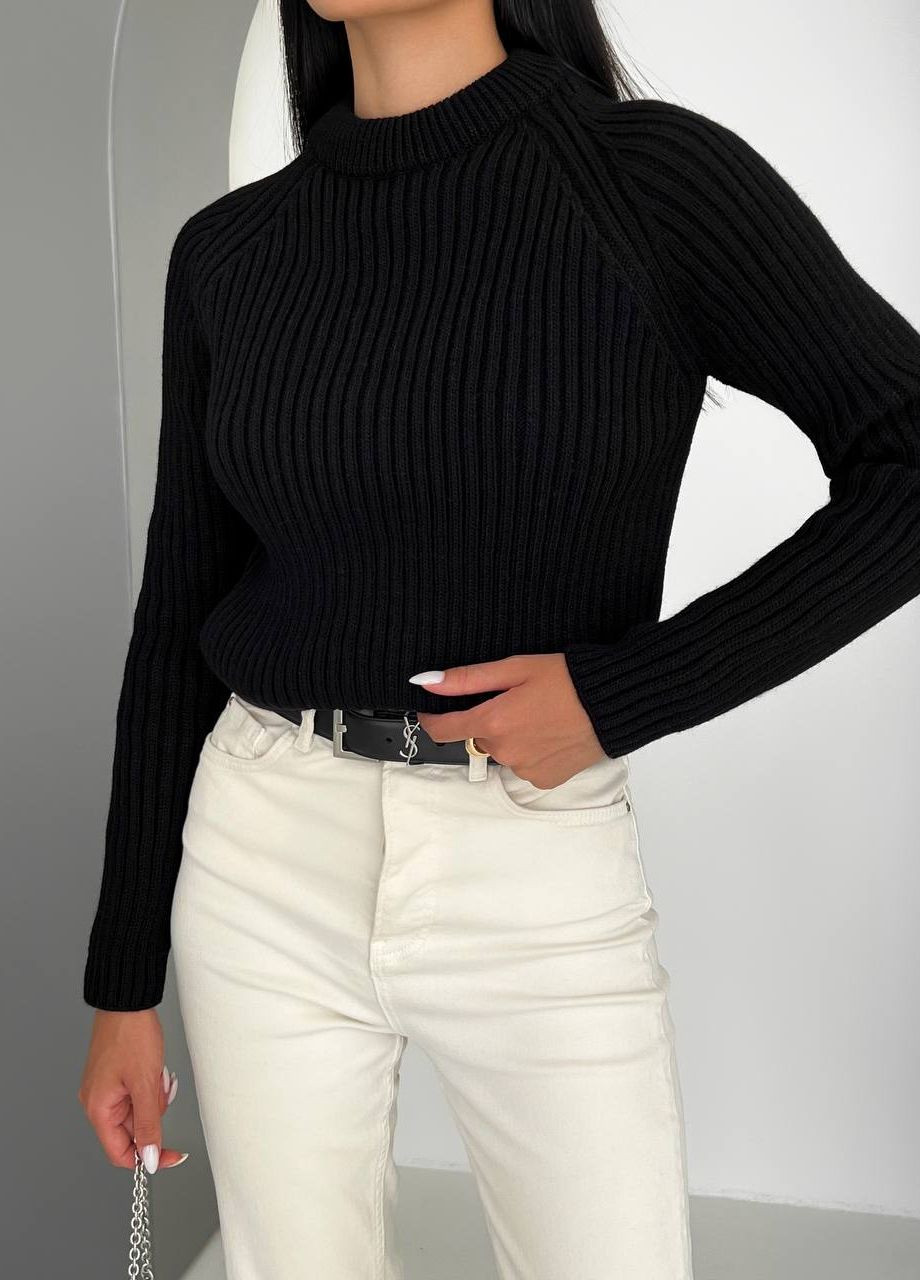 Женский свитер с текстурным узором цвет черный р.42/46 441958 New Trend (263134162)