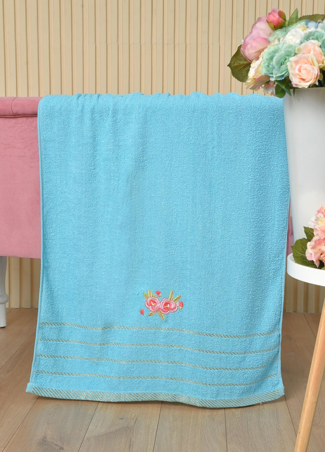 Полотенце банное махровое голубого цвета Let's Shop однотонный голубой