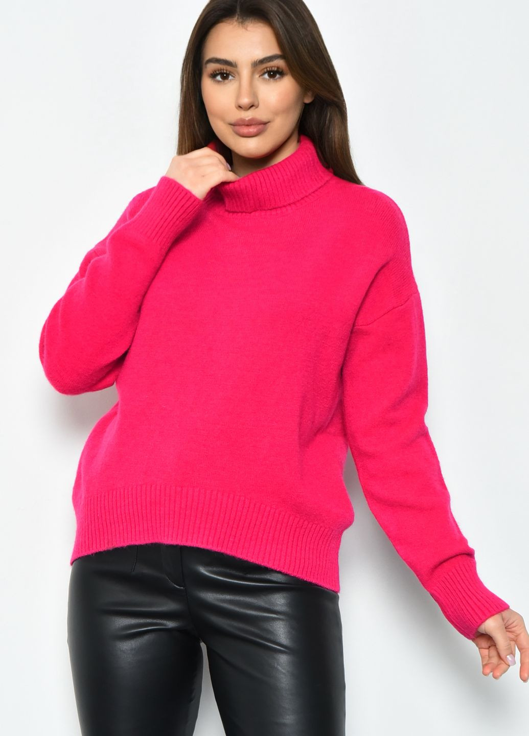 Малиновий зимовий светр жіночий акриловий малинового кольору пуловер Let's Shop